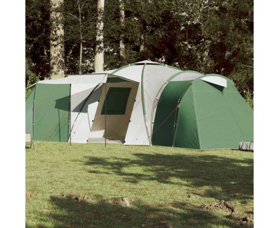 Cort de camping 12 persoane, verde, 840x720x200 cm, tafta 185t
