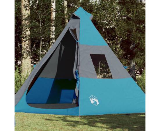 Cort de camping 7 persoane, albastru, 350x350x280cm, tafta 185t