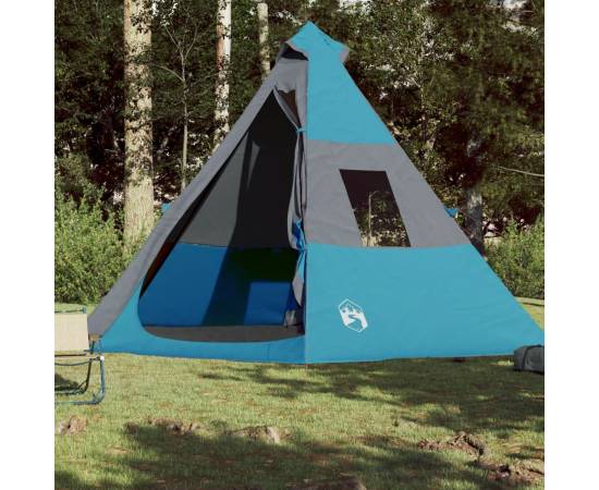 Cort de camping 7 persoane, albastru, 350x350x280cm, tafta 185t, 3 image