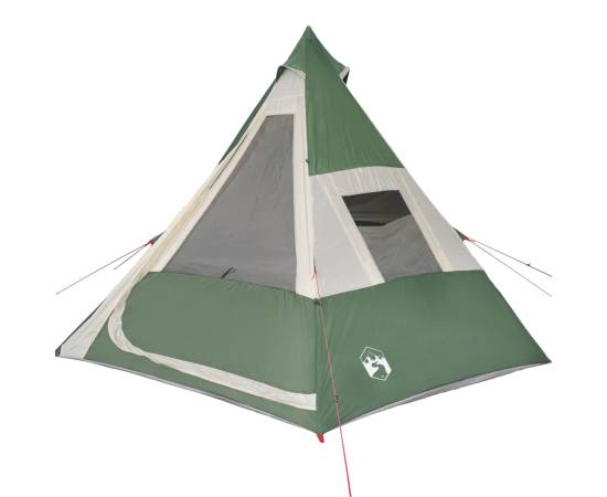 Cort de camping 7 persoane, verde, 350x350x280 cm, tafta 185t, 6 image