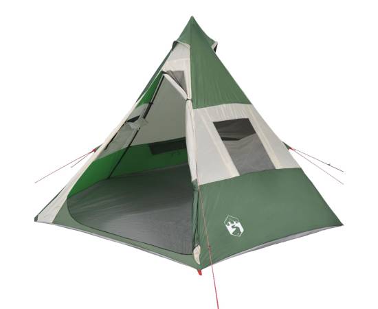 Cort de camping 7 persoane, verde, 350x350x280 cm, tafta 185t, 4 image