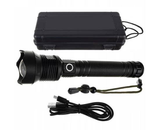 Lanterna aluminiu, cu acumulator, tactica, militara, trizand, led p70, usb, 500 m, 25x6 cm