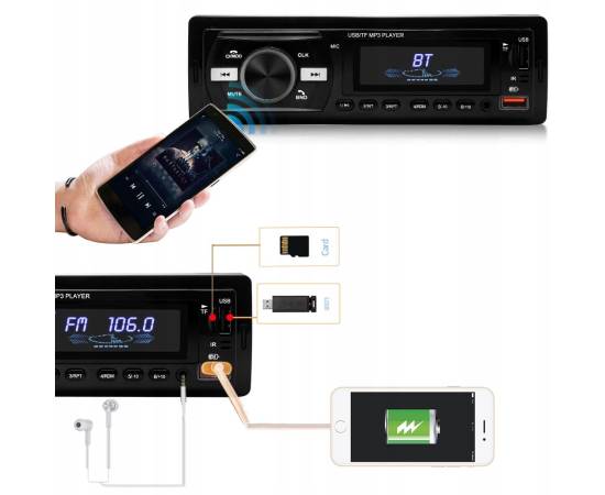 Player Auto dimensiune 1DIN, 4 x 50W, model AW1003, cu Bluetooth, Radio, MP3, AUX, Card, Telecomanda