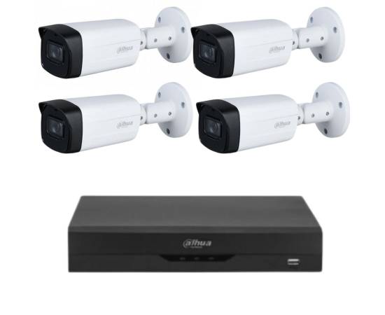 Kit supraveghere dahua 4 camere, 5mp, lentila 3.6mm, ir 80m, dvr dahua cu 4 canale 4k