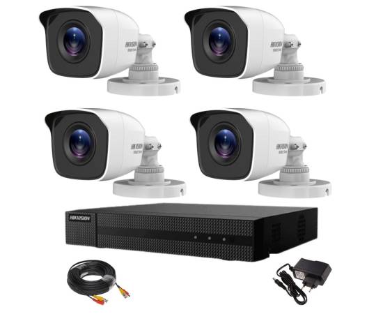 Kit supraveghere hikvision full hd 4 camere de exterior seria hiwatch 20 metri infrarosu noaptea cu accesorii si aplicatie telefon live inclusa