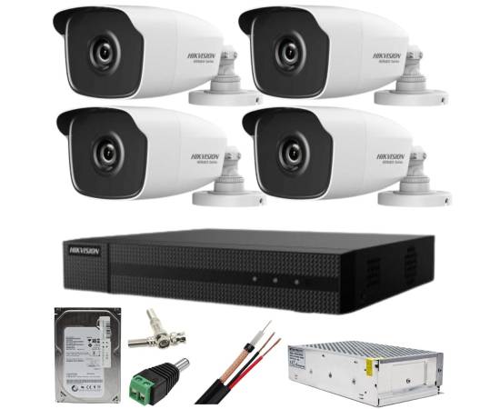 Kit supraveghere hikvision seria hiwatch 4 camere 5mp ir 40m dvr 4 canale hdd 500gb accesorii incluse