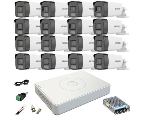 Sistem supraveghere 16 camere hikvision 5mp dual light wl 40m ir 40m dvr 4mp cu accesorii incluse