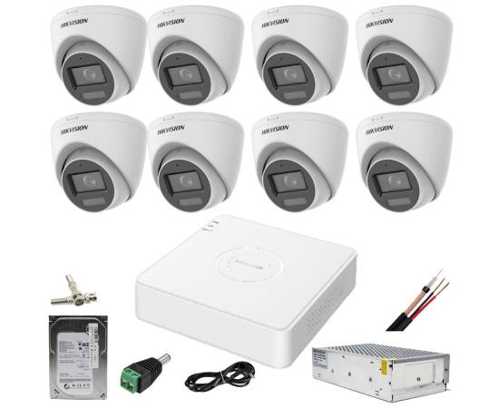 Sistem supraveghere 8 camere hikvision 2mp dual light ir 40m wl 20m dvr 4mp cu accesorii incluse hdd 1tb