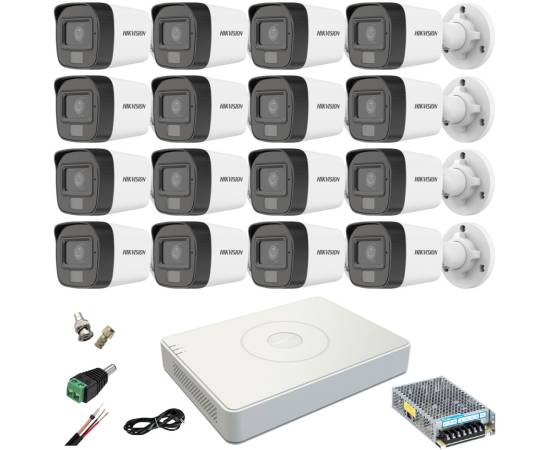 Sistem supraveghere hikvision 16 camere 2mp dual light ir 25m wl 20m dvr 4mp cu accesorii incluse