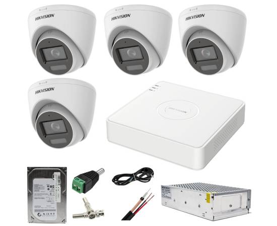 Sistem supraveghere hikvision 4 camere 2mp dual light wl 20m ir 40m dvr 4mp acusense cu accesorii incluse hdd 500gb