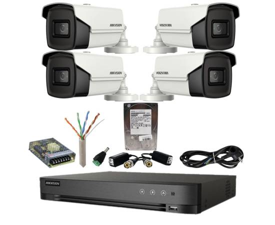 Sistem supraveghere hikvision 4 camere 4in1 8 megapixeli ir 80m lentilă 3.6mm dvr acusense 8 mp hard disk 1 tb, accesorii