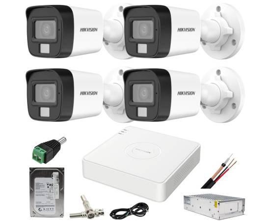 Sistem supraveghere hikvision 4 camere 5mp dual light wl 20m ir 25m dvr 4mp acusense cu accesorii incluse hdd 500gb