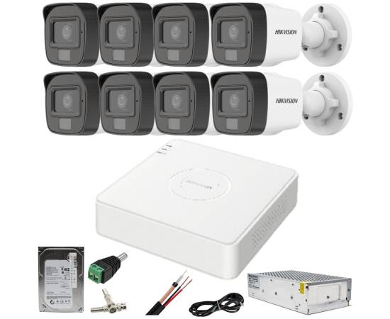 Sistem supraveghere hikvision 8 camere 2mp dual light ir 30m wl 20m dvr 4mp cu accesorii incluse hdd 1tb