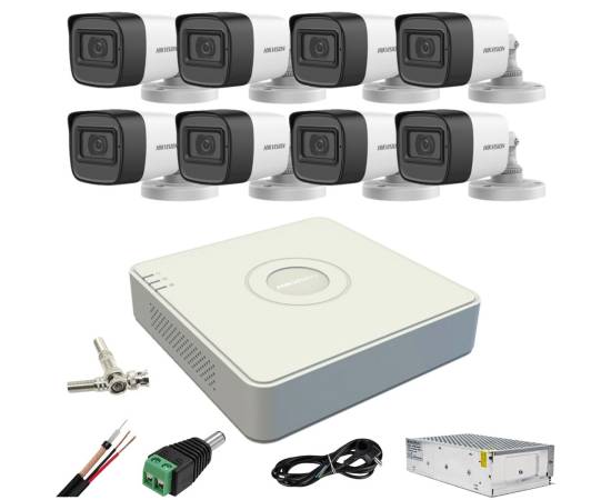 Sistem supraveghere hikvision 8 camere 5mp ir 30m microfon dvr 8 canale 8mp accesorii incluse