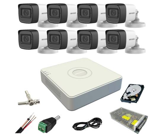 Sistem supraveghere hikvision 8 camere 5mp ir 40m microfon dvr 8 canale hdd 1tb si accesorii incluse