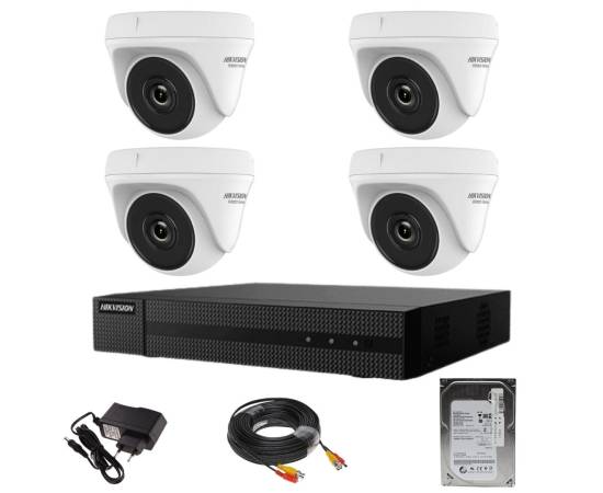 Sistem supraveghere hikvision seria hiwatch 4 camere 2mp ir 20m dvr 4 canale cu accesorii hdd 500gb