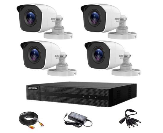 Sistem supraveghere hikvision turbohd hiwatch 4 camere 2mp ir 20m lentila 2.8mm xvr 4 canale 2mp cu accesorii