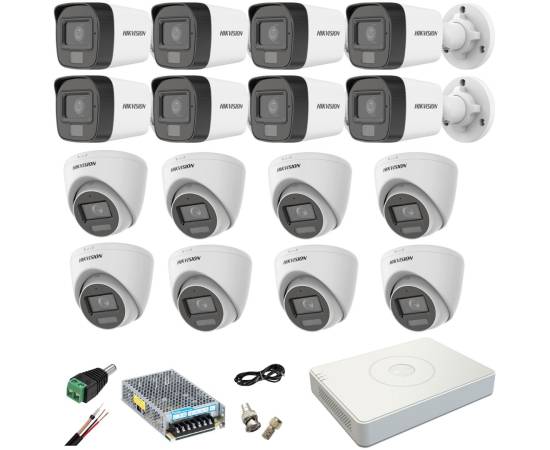 Sistem supraveghere mixt 16 camere hikvision 5mp dual light dvr 4mp cu accesorii incluse