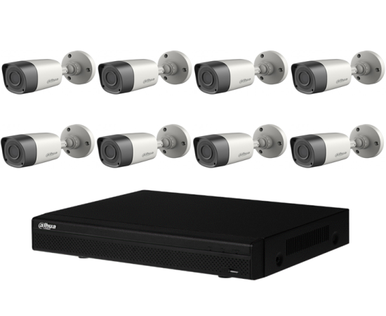 Kit 8 camere supraveghere exterior dahua bullet hdcvi 2mp, 3.6mm, smart ir 20m, dvr 8 canale