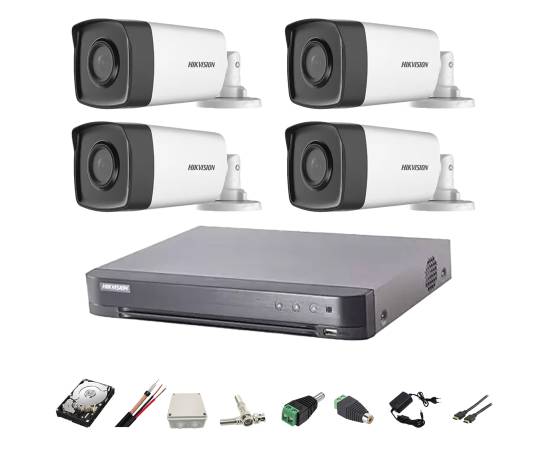 Kit complet 4 camere supraveghere full hd 80m ir hikvision, cablu 100m si hdd 2tb