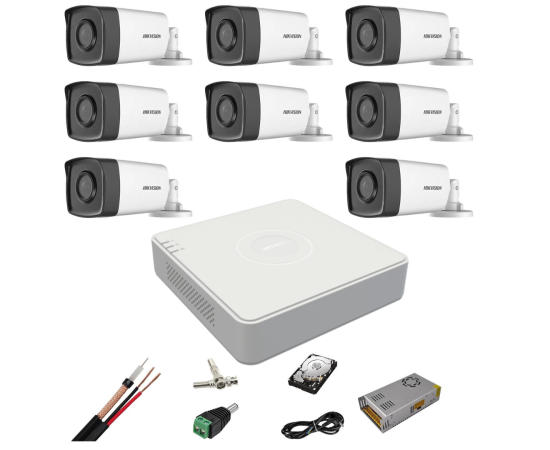 Kit complet supraveghere 5 mp hikvision turbo hd 8 camere, ir 40 m, hdd 2tb, 200 m cablu