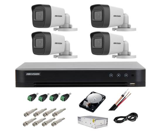 Kit complet supraveghere 5 mp lite hikvision turbo hd cu 4 camere bullet ir 20m,alimentatori, cabluri, mufe, hdd 1 tb, vizualizare pe internet, 5 image