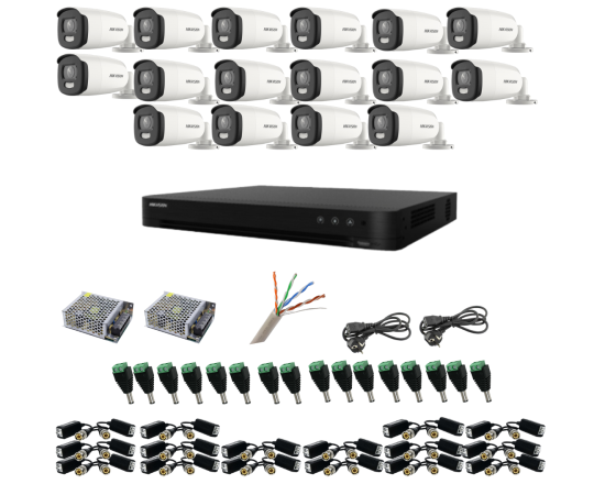 Kit de supraveghere cu 16 camere, 5 mp, colorvu, color noaptea 40m, dvr cu 16 canale 8mp, accesorii