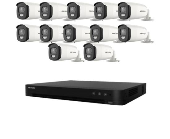 Kit de supraveghere hikvision 12 camere 5mp colorvu, color noaptea 40m, dvr cu 16 canale 8mp