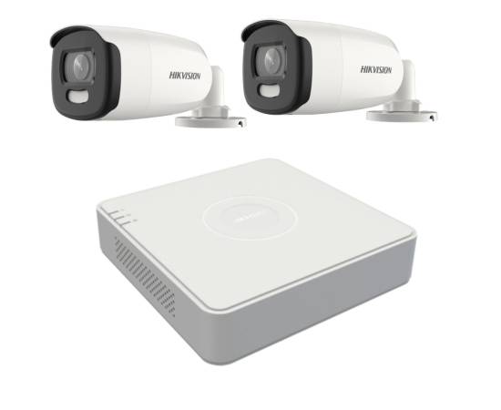 Kit de supraveghere hikvision 2 camere 5mp colorvu, color noaptea 40m, dvr cu 4 canale 8 mp