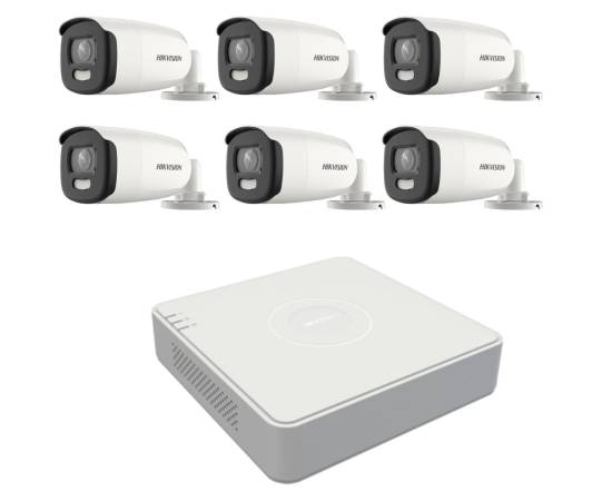 Kit de supraveghere hikvision 6 camere 5mp colorvu, color noaptea 40m, dvr cu 8 canale 8mp