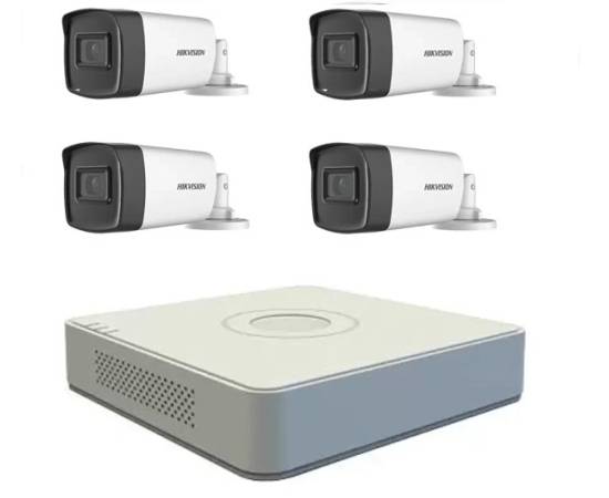 Kit sistem 4 camere supraveghere exterior 5mp  turbohd hikvision 40 m ir dvr hikvision h265