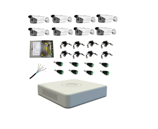 Kit sistem complet 8 camere supraveghere exterior hikvision full hd 80 m ir