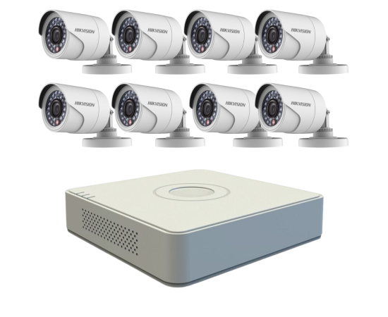 Kit sistem supraveghere 8 camere hikvision 720p interior/exterior ir 20m   dvr 8 canale video / 1 canal audio