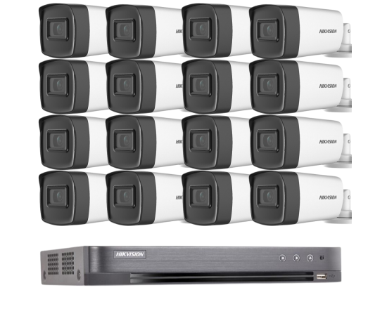 Kit supraveghere 16 camere 2mp full hd exterior ir80m array exir + dvr 16 ch video / 1 ch audio, 1080p + microfon 100m²