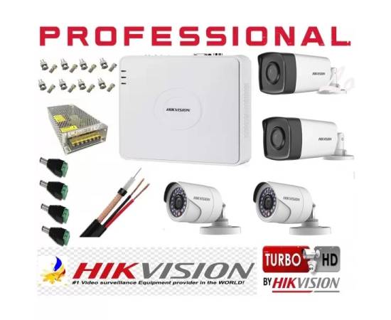 Kit supraveghere 4 camere hikvision 2mp 2 camere ir40m si 2 camere ir 20m , cu accesorii