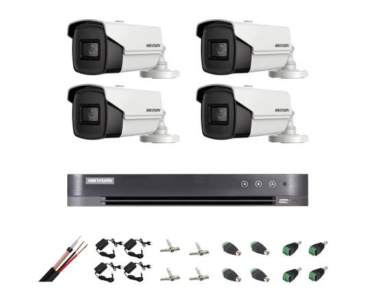 Kit supraveghere ultraprofesional hikvision 4 camere 8mp 4k, 80 ir, accesorii incluse, live internet