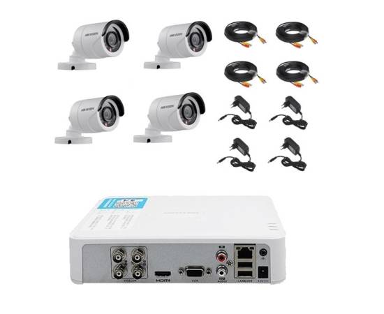 Kit supraveghere video 4 camere hikvision exterior 20m ir, accesorii incluse