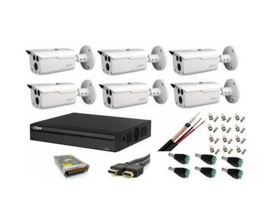 Kit supraveghere video exterior cu 6 camere dahua 2mp hdcvi ir 80m, full  accesorii, soft vizualizare internet gratuit