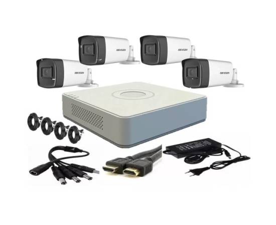 Kit supraveghere video hikvision 4 camere 2mp fullhd 1080p ir 40m  + accesorii instalare , hdd 500gb