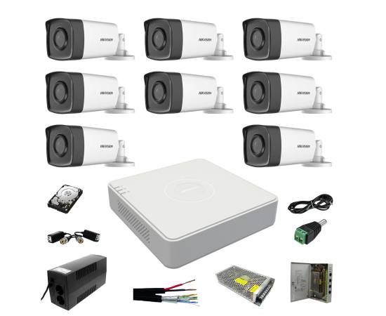 Kit supraveghere video profesional 8 camere hikvision full hd memorie stocare 2tb inclusa