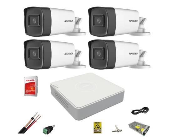 Kit supraveghere video profesional hikvision 4 camere full hd 1080p wide-angle 2.8mm