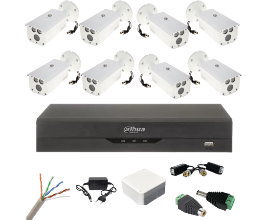 Sistem complet de supraveghere 8 camere exterior dahua 2mp ir 80m, dvr 8 canale, accesorii montaj