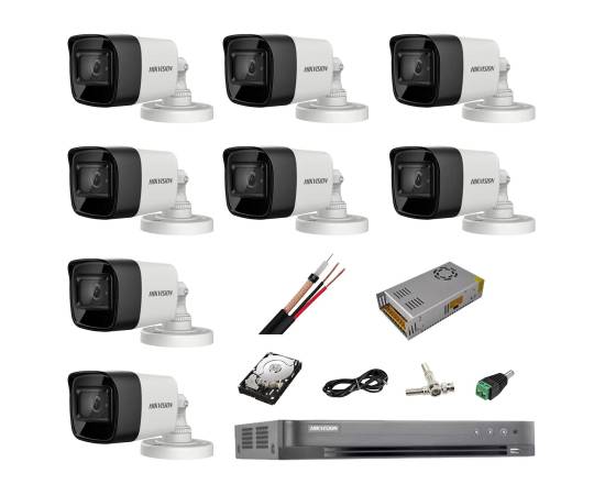 Sistem complet de supraveghere profesional hikvision turbo hd, inregistrare 4k / 8 mp, 8 camere ir 30 m, hdd 2 tb, 200 m cablu cctv,vizualizare pe telefon