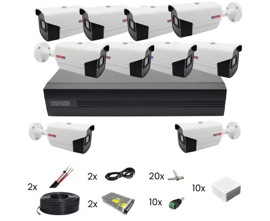 Sistem de supraveghere 10 camere rovision oem hikvision 2mp, full hd, ir40m, dvr pentabrid 16 canale si accesorii montaj