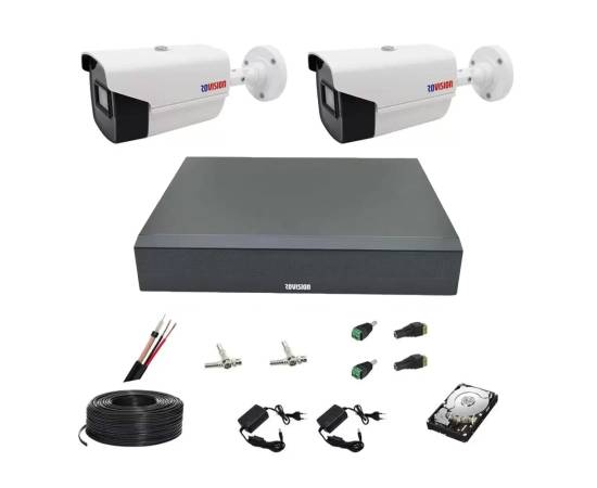 Sistem de supraveghere 2 camere rovision oem hikvision full hd ir40m, dvr pentabrid 4 canale, accesorii si hard disk