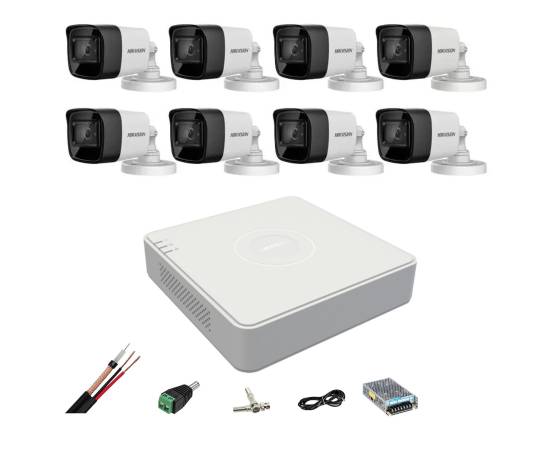 Sistem de supraveghere 8 camere hikvision 4 in 1 8mp, 3.6mm, ir 80m, dvr 8 canale, accesorii de montaj