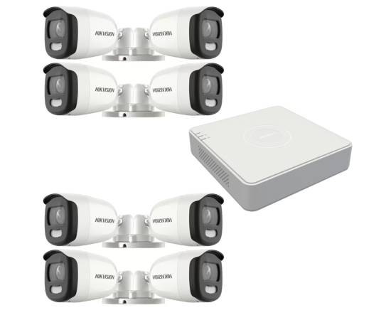 Sistem de supraveghere 8 camere hikvision colorvu 5mp, 2.8mm, lumina alba 20m, dvr 8 canale