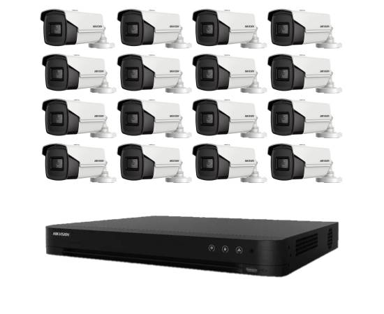 Sistem de supraveghere basic 16 camere hikvision 4 in 1, 8mp, lentila 3.6mm, ir 80m, dvr 16 canale 4k