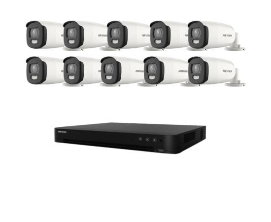 Sistem de supraveghere hikvision 10 camere 5mp colorvu, color noaptea 40m, dvr cu 16 canale 8mp