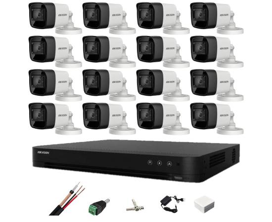 Sistem de supraveghere hikvision 16 camere 8mp 4 in 1, 2.8mm, ir 30m, dvr 16 canale 4k, accesorii de montaj